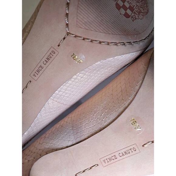 Vince Camuto Size 7B Kira Peep Toe Snakeskin Natural Pearl Heels 3" Leather - Picture 9 of 10